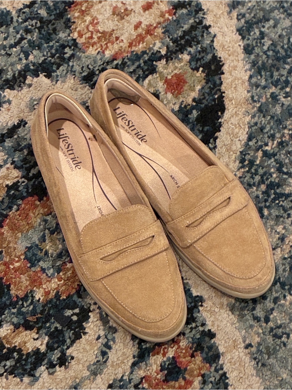 Life Stride Tan Suede Slip-On Penny Loafers